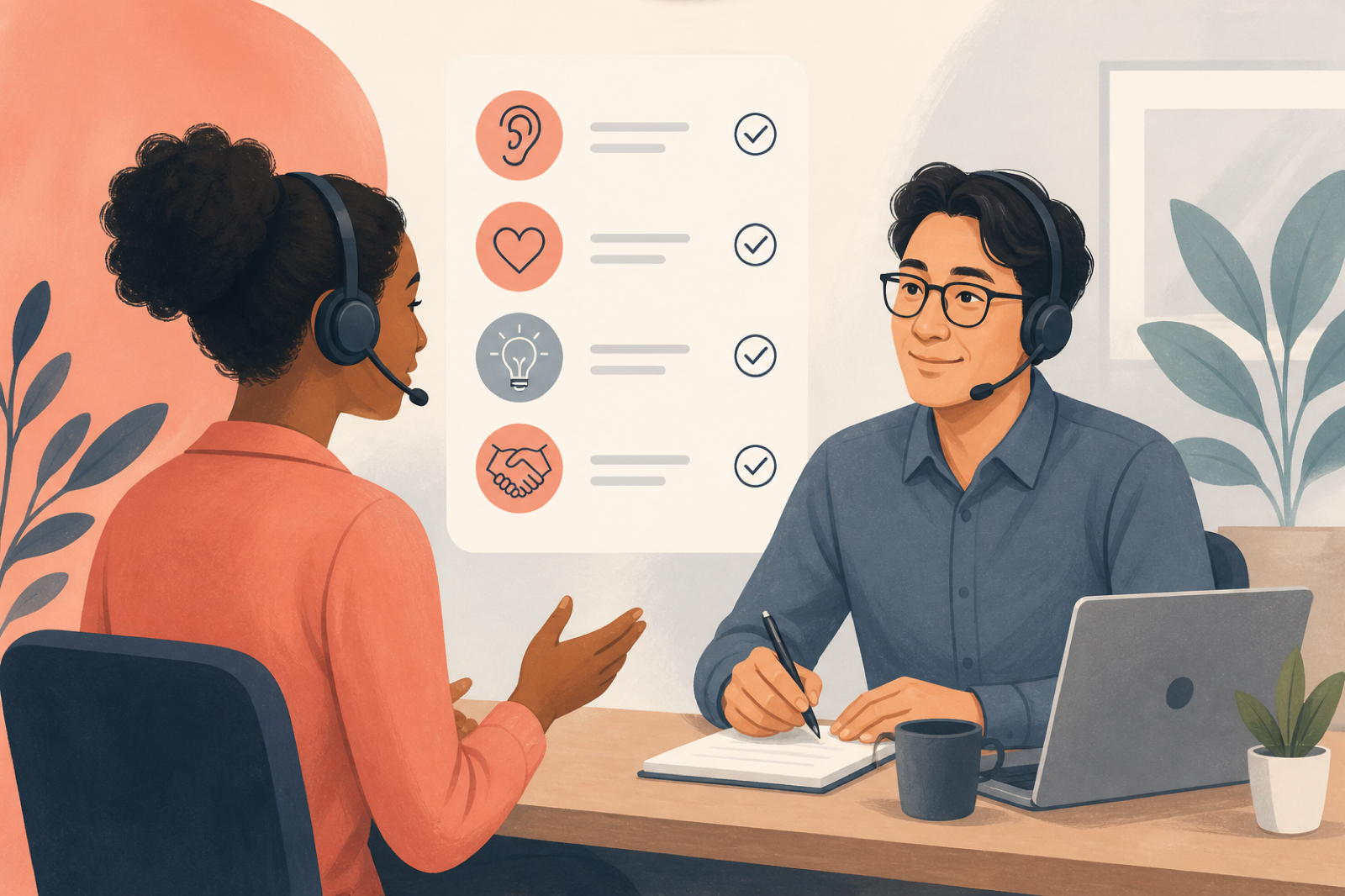 A calm support conversation and a simple skills checklist