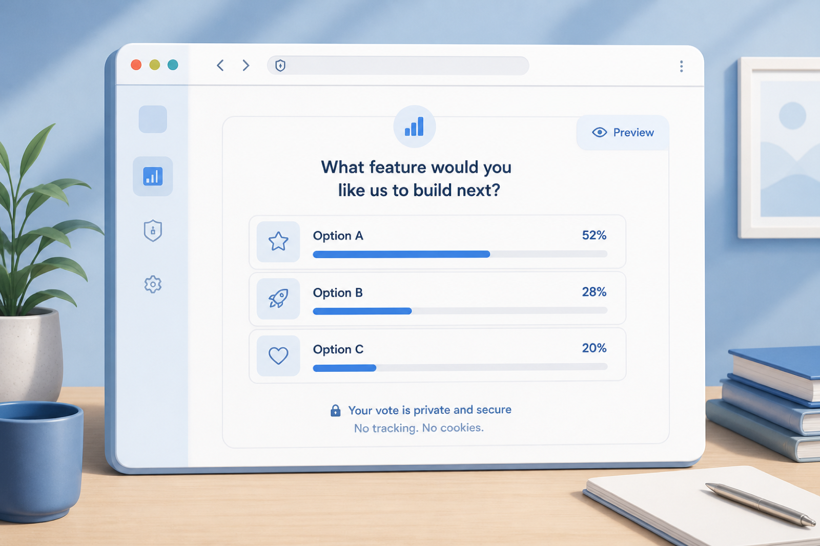 A simple poll hosted on a website with a preview badge