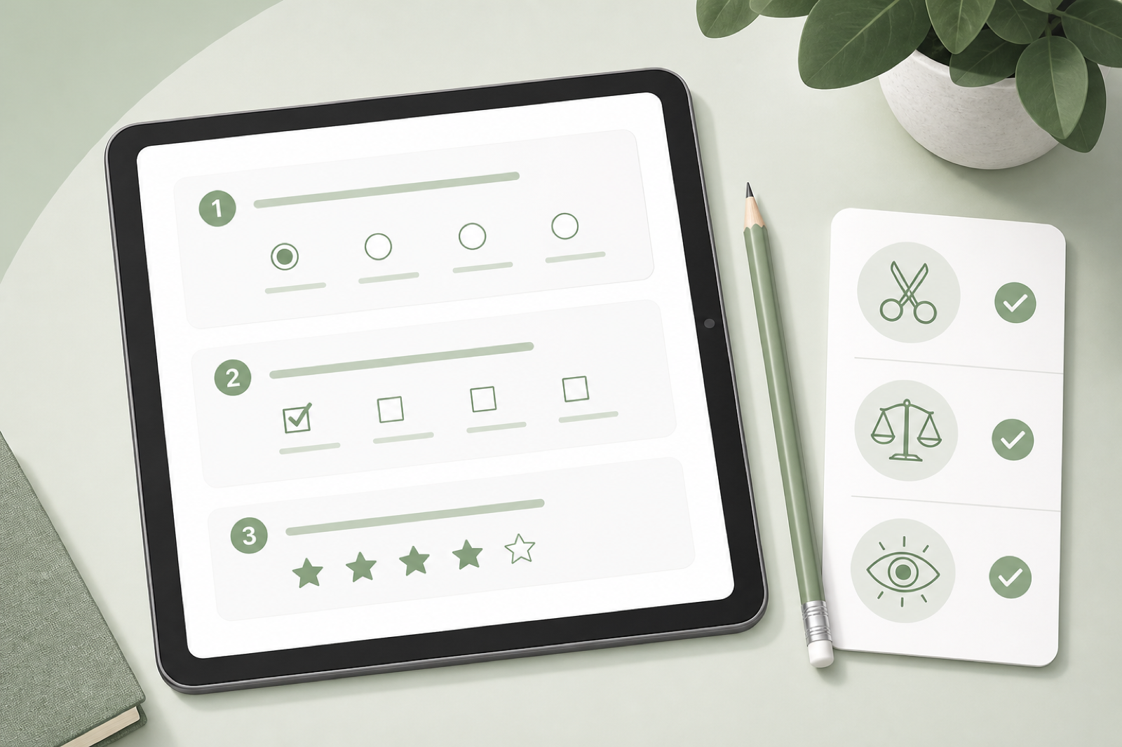 A short survey on a tablet with a keep-it-short checklist